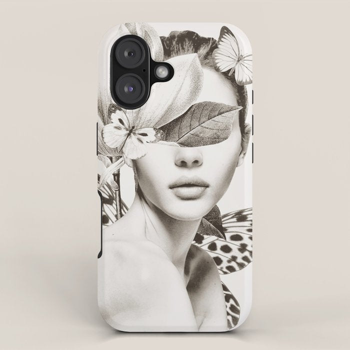 PORTRAIT /Woman with flower and butterflies iPhone Case Gallery Image 1