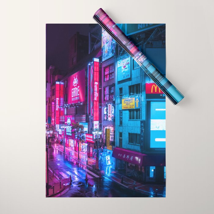 Post Apocalyptic Neon City Blues  - Tokyo Wrapping Paper Gallery Image 1