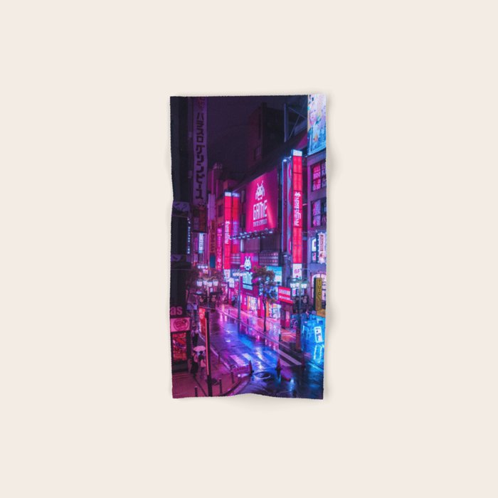 Post Apocalyptic Neon City Blues  - Tokyo Bath Towel Gallery Image 1