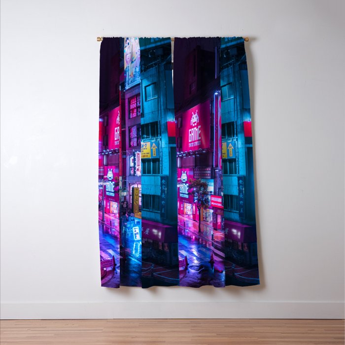 Post Apocalyptic Neon City Blues  - Tokyo Window Curtain Gallery Image 3