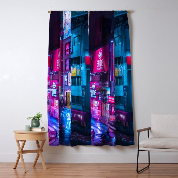 Post Apocalyptic Neon City Blues  - Tokyo Window Curtain Gallery Image 5