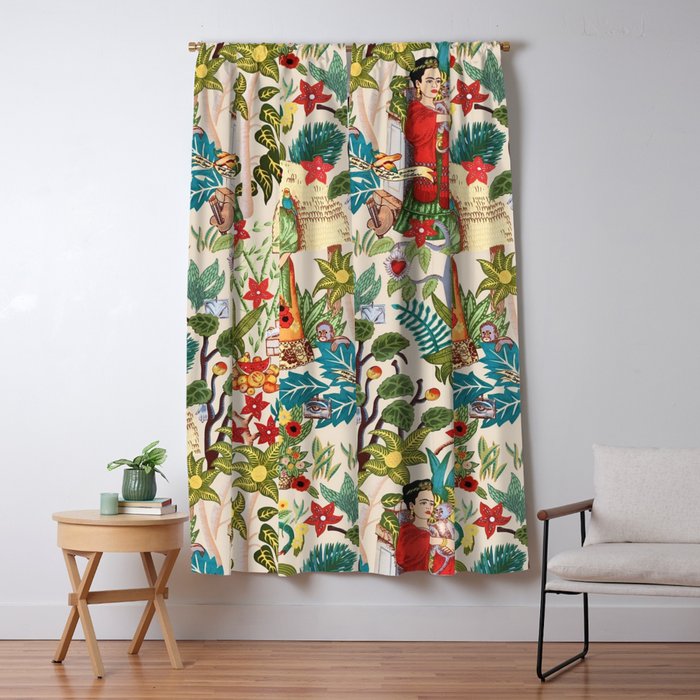 Frida's CoyoacÃ¡n Mexican Garden of Casa Azul Lush Tropical  floral painting Window Curtain Gallery Image 5