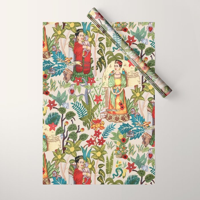 Frida's CoyoacÃ¡n Mexican Garden of Casa Azul Lush Tropical  floral painting Wrapping Paper Gallery Image 1