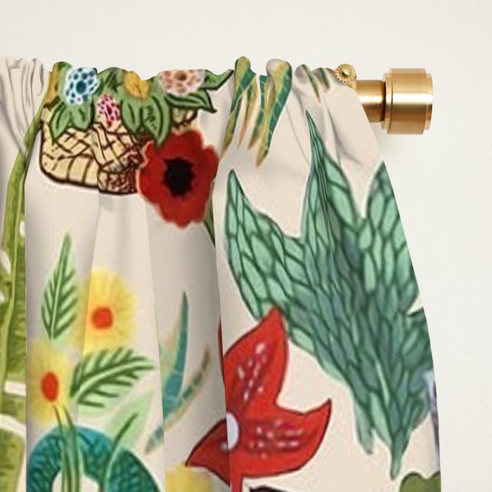 Frida's CoyoacÃ¡n Mexican Garden of Casa Azul Lush Tropical  floral painting Window Curtain Gallery Image 2