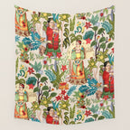 Frida's CoyoacÃ¡n Mexican Garden of Casa Azul Lush Tropical  floral painting Wall Tapestry Gallery Image 4