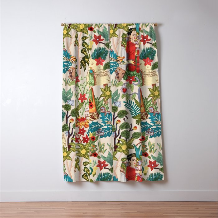 Frida's CoyoacÃ¡n Mexican Garden of Casa Azul Lush Tropical  floral painting Window Curtain Gallery Image 3