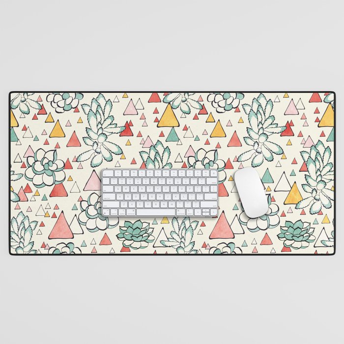 Succulent and triangles seamless pattern Desk Mat Gallery Image 1