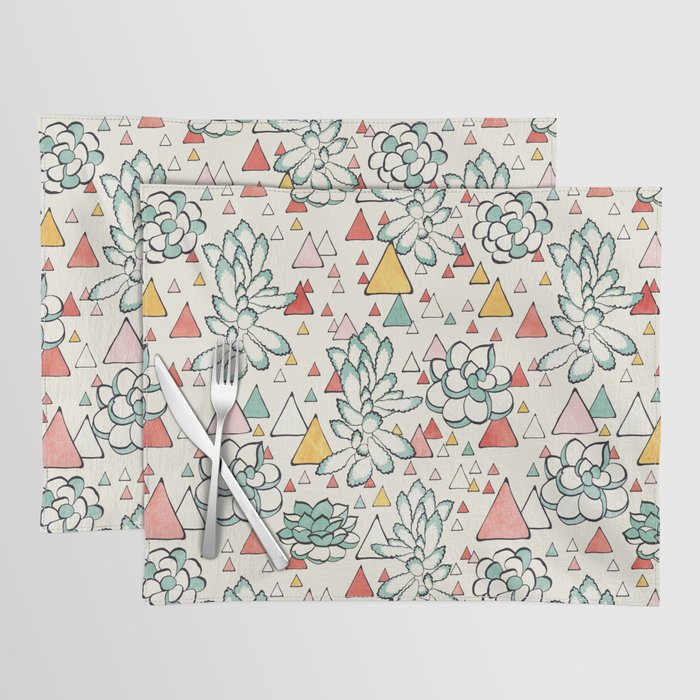 Succulent and triangles seamless pattern Placemat Gallery Image 1