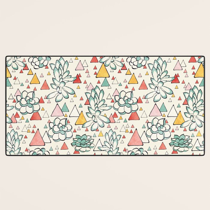 Succulent and triangles seamless pattern Desk Mat Gallery Image 3