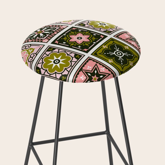 Talavera Mexican Tile - Blush & Sage Palette Stool Gallery Image 2