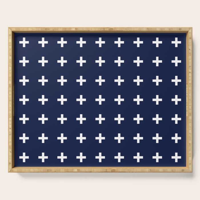 Navy Blue Swiss Cross Minimalist Line Drawing Serving Tray Gallery Image 1