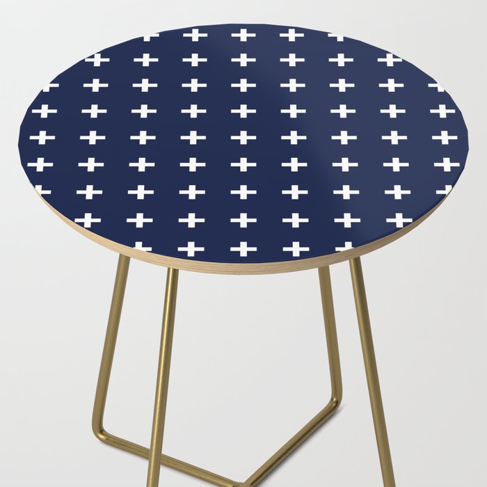 Navy Blue Swiss Cross Minimalist Line Drawing Side Table Gallery Image 2