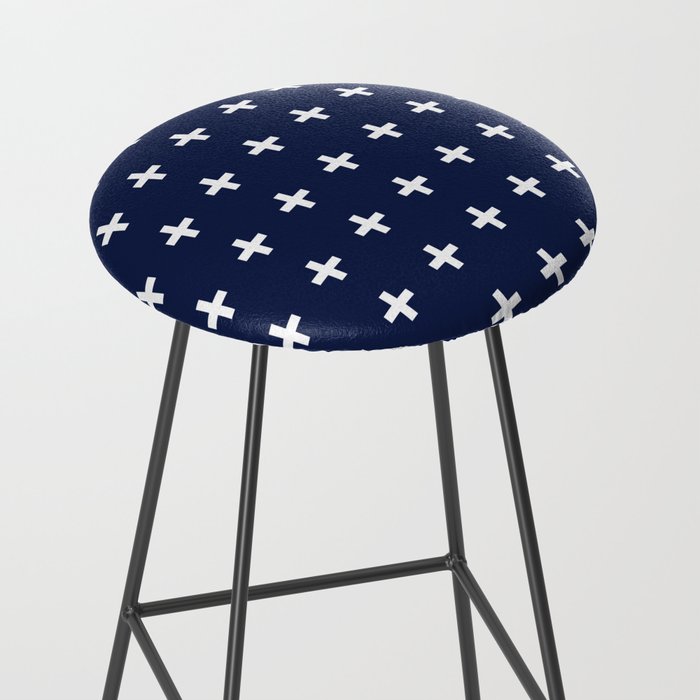Navy Blue Swiss Cross Minimalist Line Drawing Stool Gallery Image 2