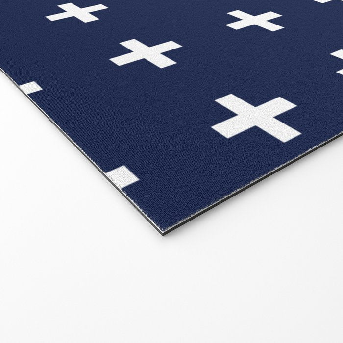 Navy Blue Swiss Cross Minimalist Line Drawing Welcome Mat Gallery Image 2
