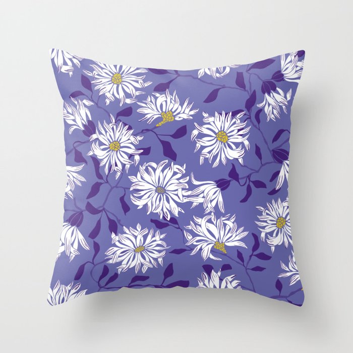 Very peri chrysanthemums Throw Pillow Gallery Image 6