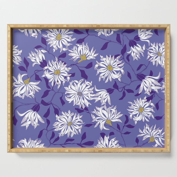 Very peri chrysanthemums Serving Tray Gallery Image 1