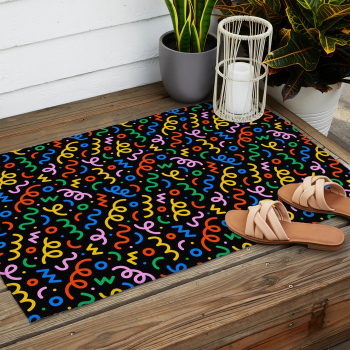 Fun colorful doodle art pattern Outdoor Rug Gallery Image 2