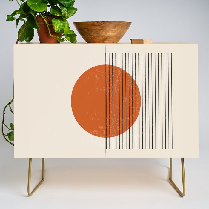 Red Sunset Circle Stripes Mid Century Modern Minimalist Rothko Inspired Colourfield Stripes Credenza Gallery Image 1