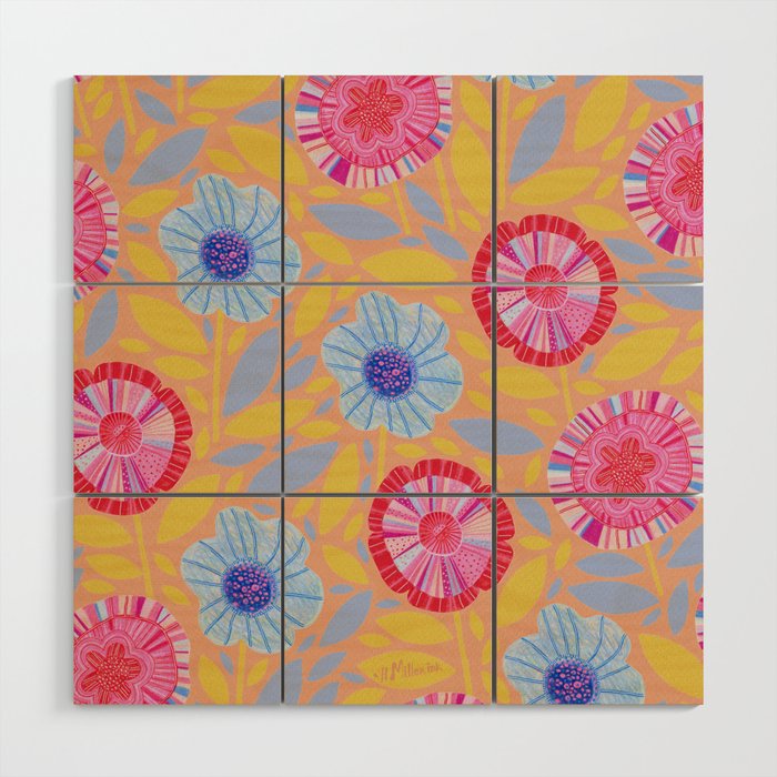 Folk Floral Blossoms in Pastel Pink Wood Wall Art Gallery Image 1