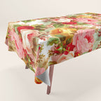Boho chic pink yellow red roses floral vintage painting Tablecloth Gallery Image 1