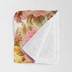 Boho chic pink yellow red roses floral vintage painting Throw Blanket Gallery Image 3