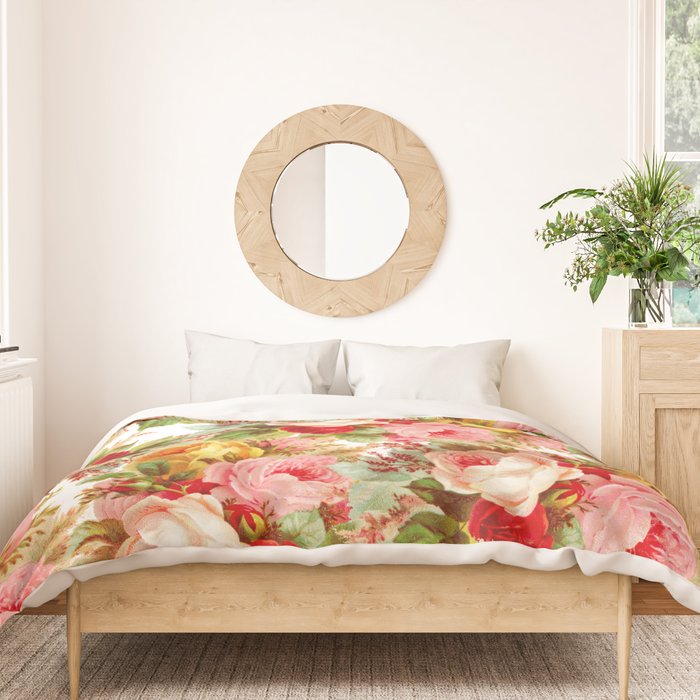 Boho chic pink yellow red roses floral vintage painting Duvet Cover Gallery Image 3