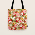 Boho chic pink yellow red roses floral vintage painting Tote Bag Gallery Image 1