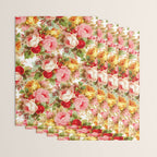 Boho chic pink yellow red roses floral vintage painting Wrapping Paper Gallery Image 3