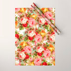 Boho chic pink yellow red roses floral vintage painting Wrapping Paper Gallery Image 1