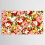 Boho chic pink yellow red roses floral vintage painting Tablecloth Gallery Image 2