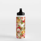 Boho chic pink yellow red roses floral vintage painting Water Bottle Gallery Image 3