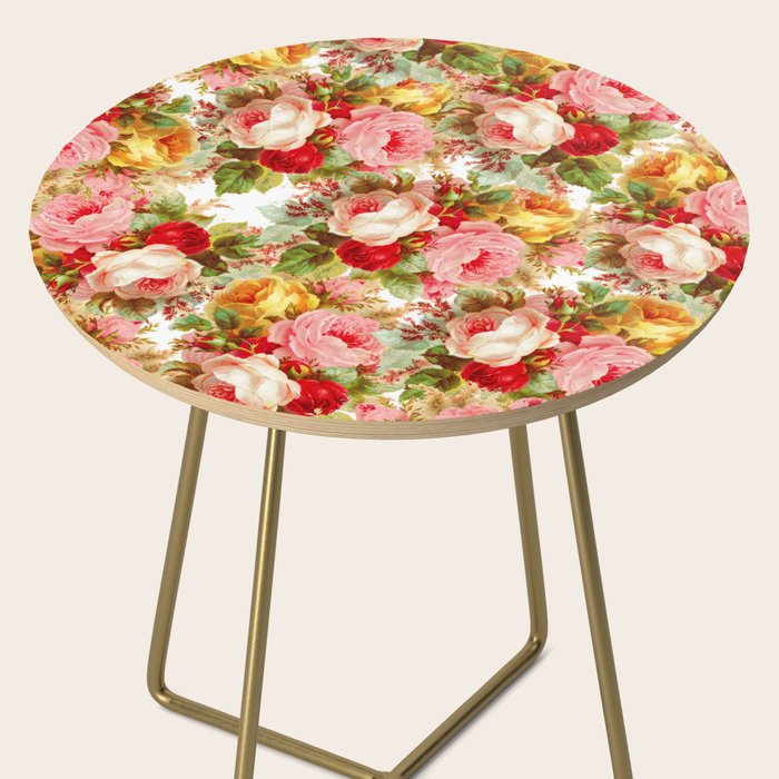 Boho chic pink yellow red roses floral vintage painting Side Table Gallery Image 2