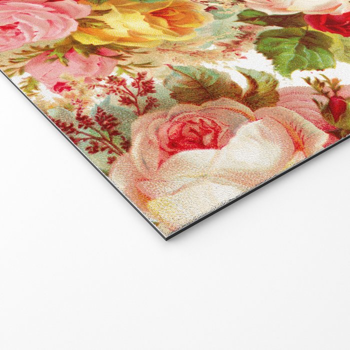 Boho chic pink yellow red roses floral vintage painting Welcome Mat Gallery Image 2