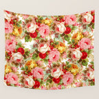 Boho chic pink yellow red roses floral vintage painting Wall Tapestry Gallery Image 4