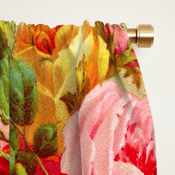 Boho chic pink yellow red roses floral vintage painting Window Curtain Gallery Image 2