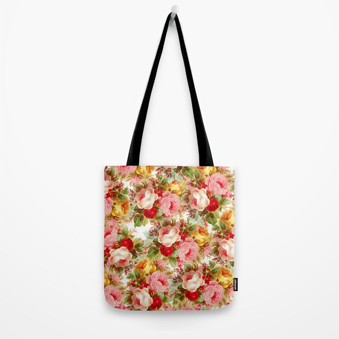 Boho chic pink yellow red roses floral vintage painting Tote Bag Gallery Image 2