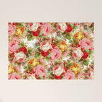 Boho chic pink yellow red roses floral vintage painting Welcome Mat Gallery Image 1