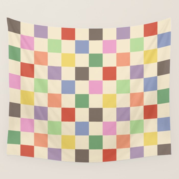 Colorful Checkered Pattern Wall Tapestry Gallery Image 1