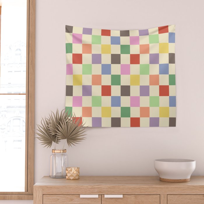 Colorful Checkered Pattern Wall Tapestry Gallery Image 2