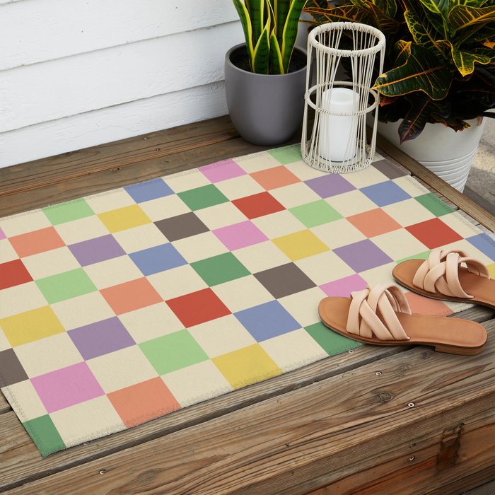 Colorful Checkered Pattern Outdoor Rug Gallery Image 2