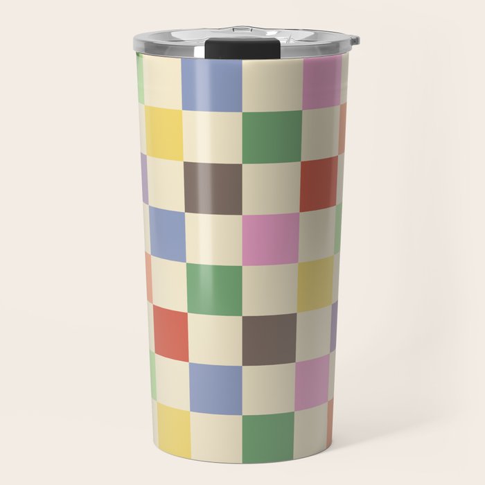 Colorful Checkered Pattern Travel Mug Gallery Image 1