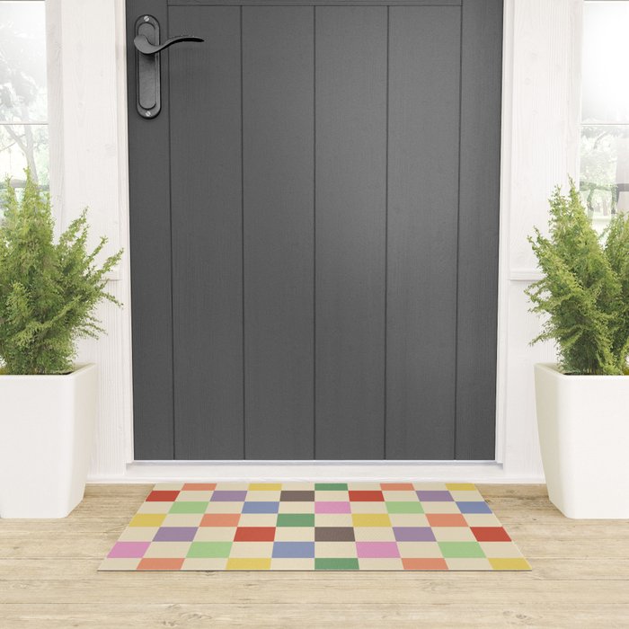 Colorful Checkered Pattern Welcome Mat Gallery Image 3