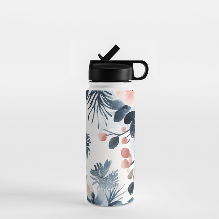 Pink Blue Watercolor Poppies Flowers Illustration Water Bottle Gallery Image 1