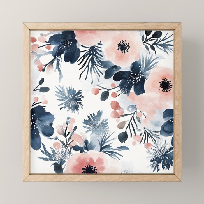Pink Blue Watercolor Poppies Flowers Illustration Mini Art Print Gallery Image 1