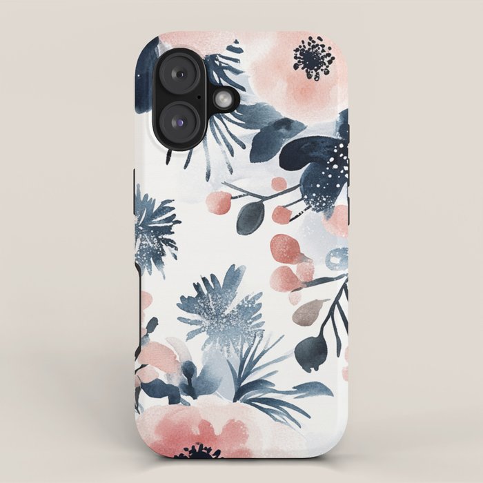 Pink Blue Watercolor Poppies Flowers Illustration iPhone Case Gallery Image 1