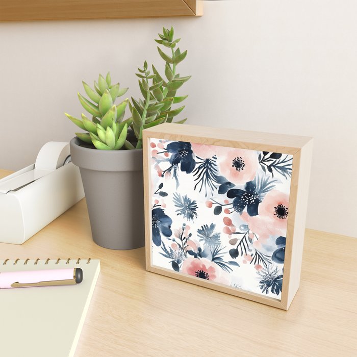 Pink Blue Watercolor Poppies Flowers Illustration Mini Art Print Gallery Image 2