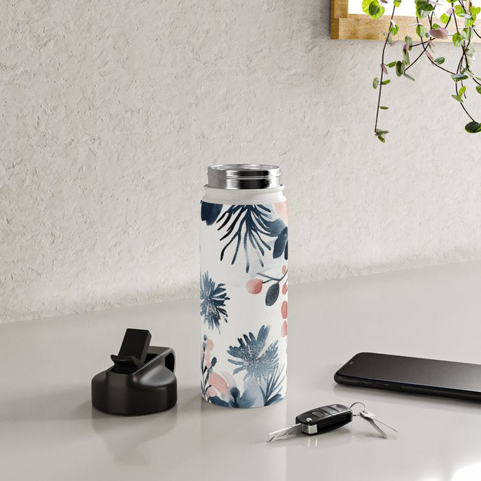 Pink Blue Watercolor Poppies Flowers Illustration Water Bottle Gallery Image 4