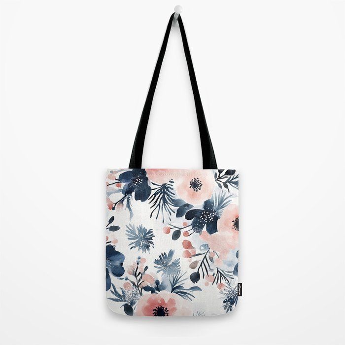 Pink Blue Watercolor Poppies Flowers Illustration Tote Bag Gallery Image 2