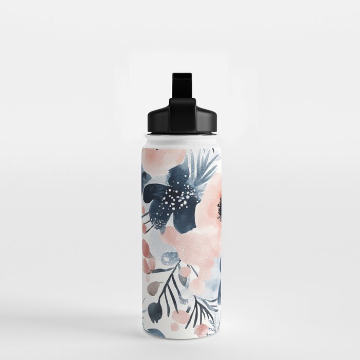 Pink Blue Watercolor Poppies Flowers Illustration Water Bottle Gallery Image 2