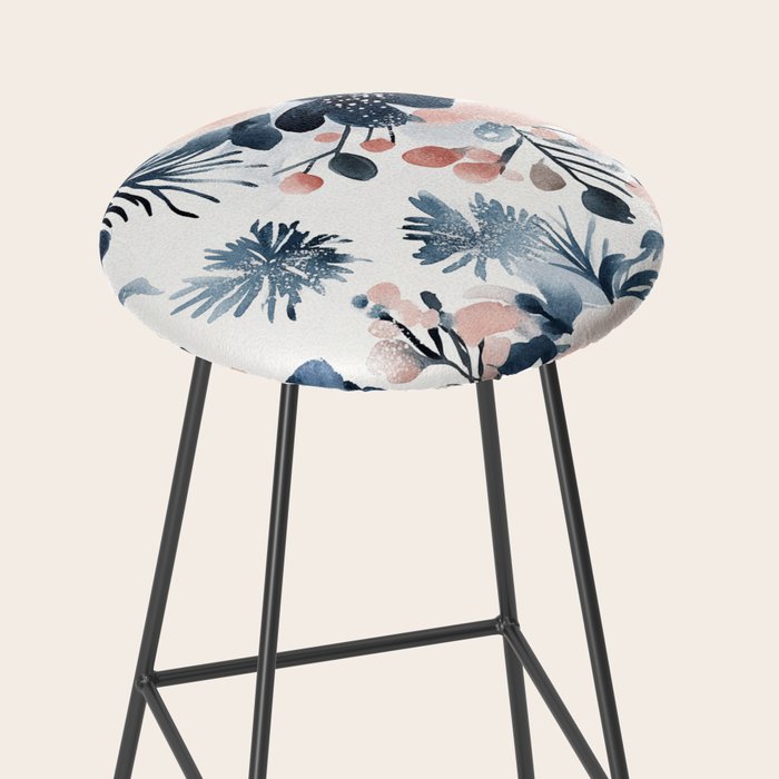 Pink Blue Watercolor Poppies Flowers Illustration Stool Gallery Image 2